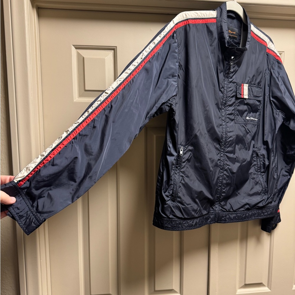 Y2K Ben Sherman Navy Windbreaker with Red and White Stripes